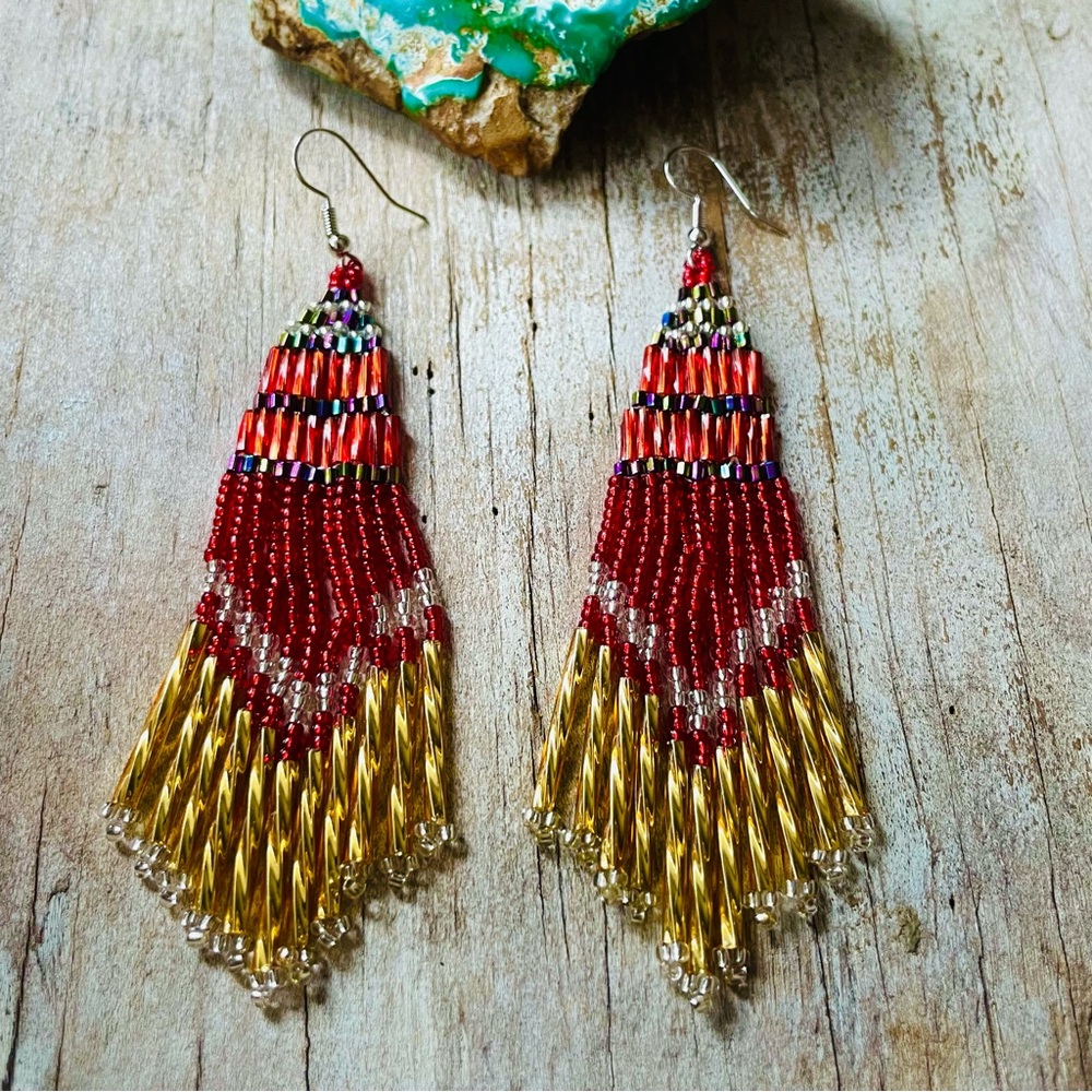 FP Shimmering Chandelier Seed Bead Earrings in Red - Picture 3 of 3